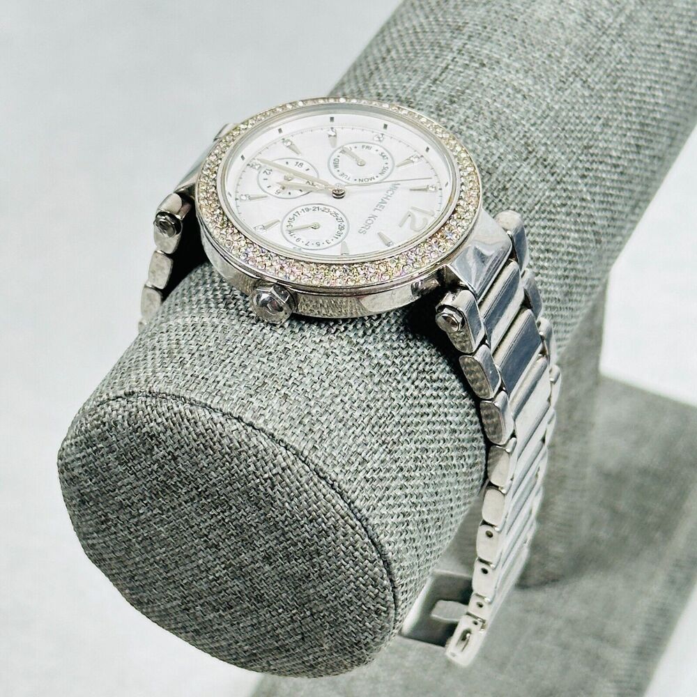 Michael Kors Parker Watch Womens 38mm Multifunction Rhinestone Bling New Battery - Picture 5 of 15